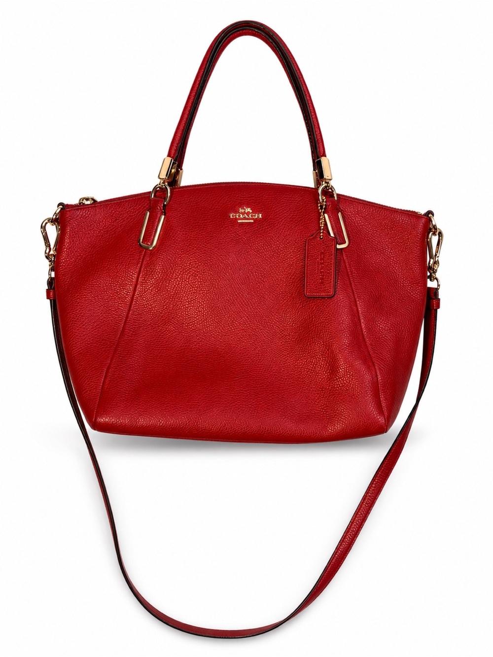 COACH Small Kelsey Satchel Crossbody Red Currant Pebbled Leather F33733
